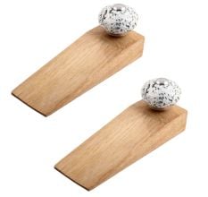 2 Pieces White And Black Etched Ceramic Wooden Door Stopper